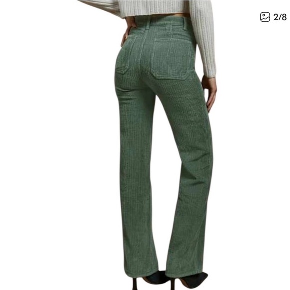 Reformation Alyssa high rise wide leg corduroy pants moss color. size 28 - Picture 2 of 13